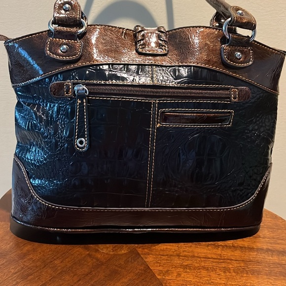 MC Marc Chantal  croc embossed /hi gloss patent leather shoulder bag Bk/Brn NWOT - Picture 13 of 17